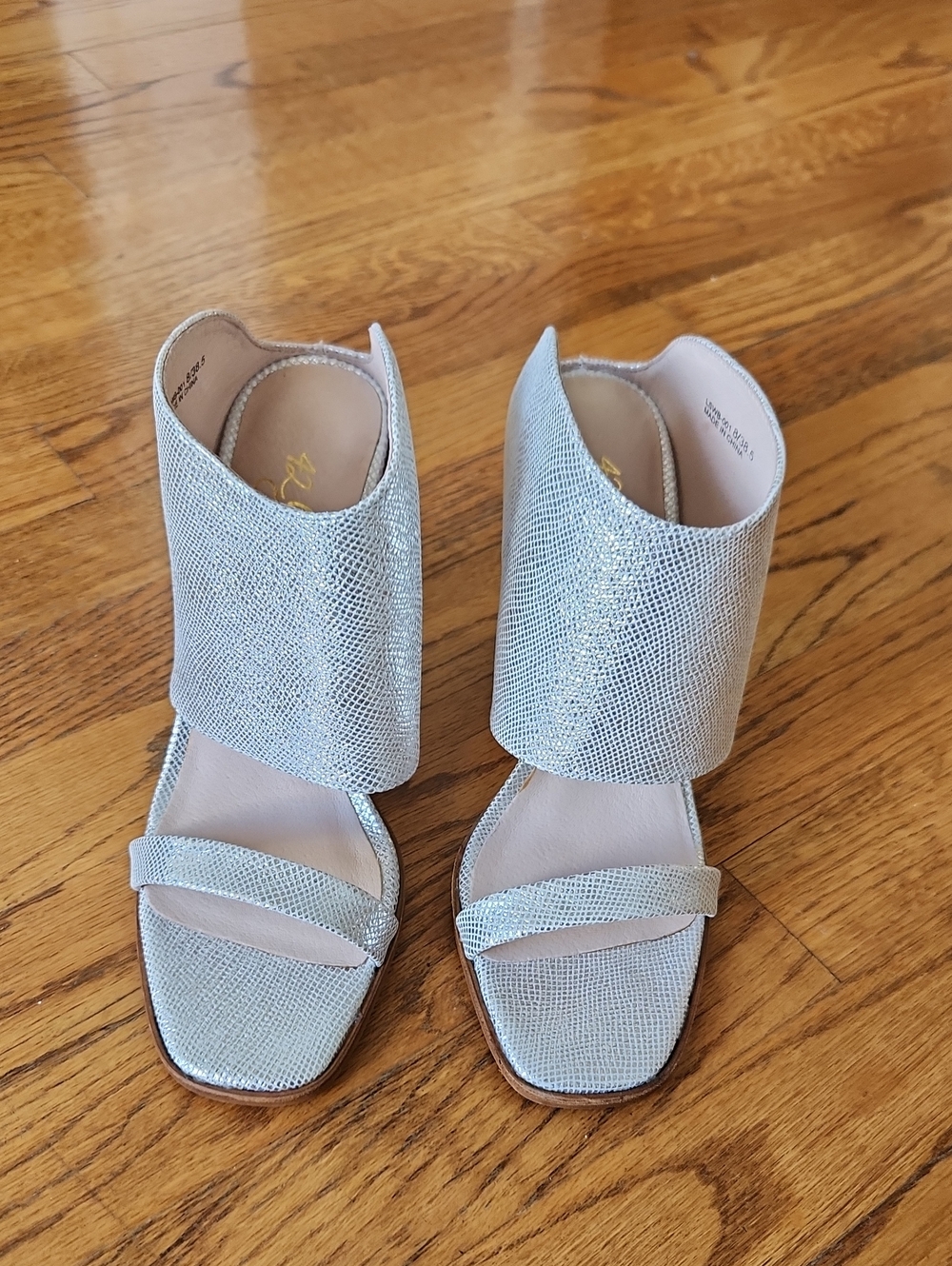 42 GOLD Silver Sparkle Open-Toe Heeled Mules
